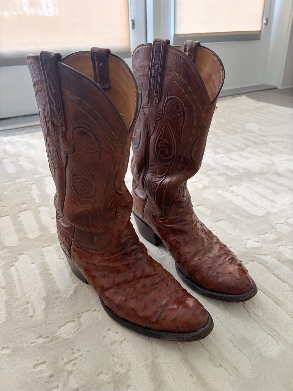 Lucchese Brown Ostrich-Texture Western Boots